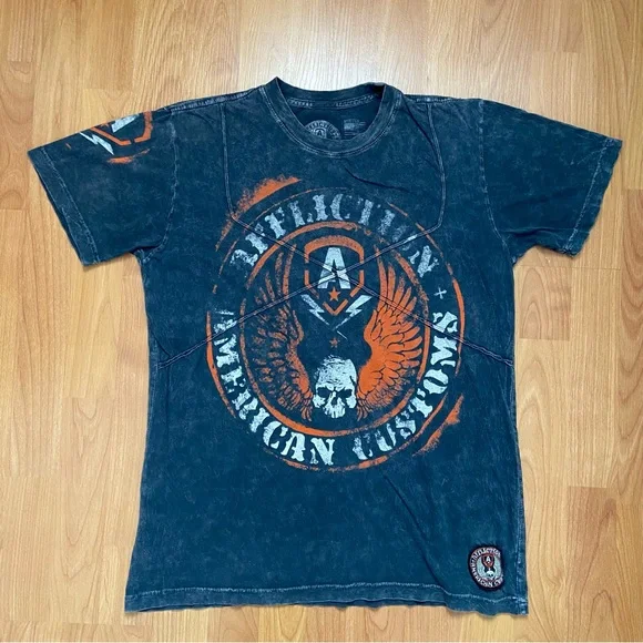 Vintage Affliction Men’s Affliction American Customs Y2K Logo T-Shirt Medium